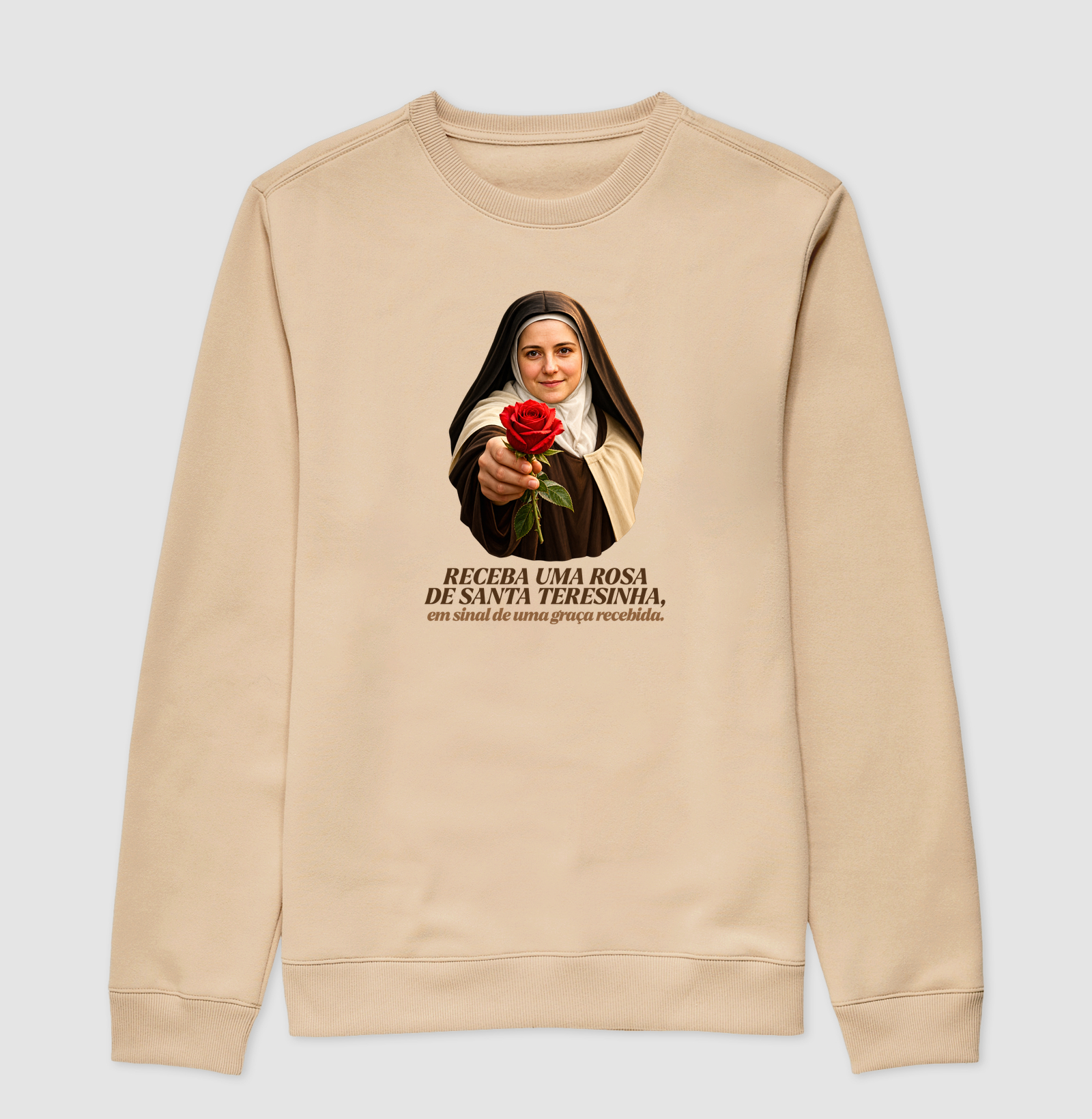 Camiseta Santa Teresinha do Menino Jesus Receba uma Rosa - Imagem 3