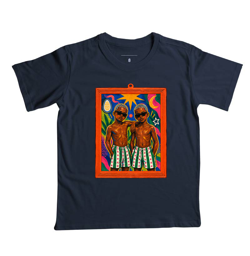 Camiseta Infantil São Cosme e Damião Moldura Espelho - Imagem 2