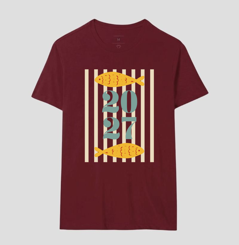 Camiseta Ano Novo 2027 Peixe Mediterrâneo Algodão - Imagem 19