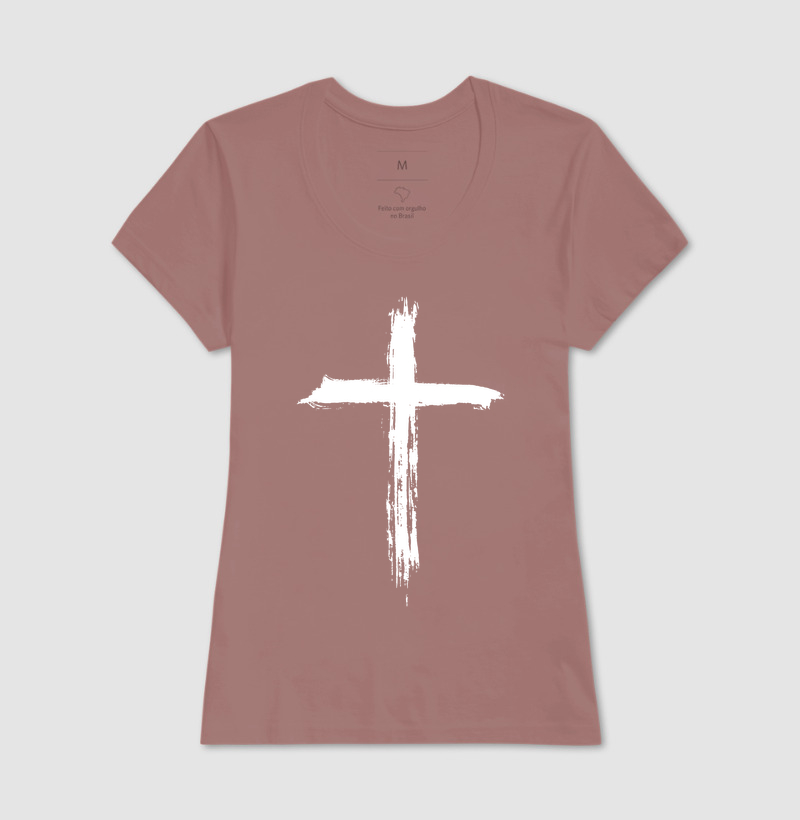 Camiseta Feminina Acinturada Cruz Pincelada - Estampa Branca - Imagem 9