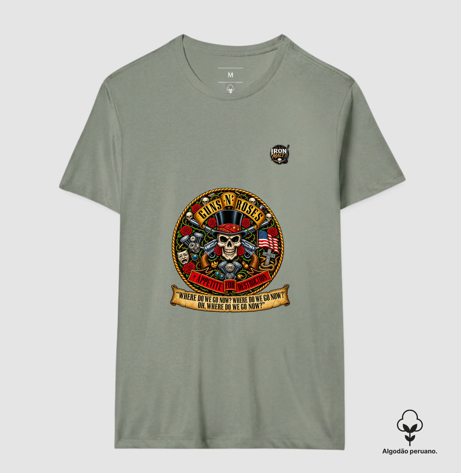Camiseta Guns N’ Roses Caveira, Rosas e Revólveres - Imagem 9