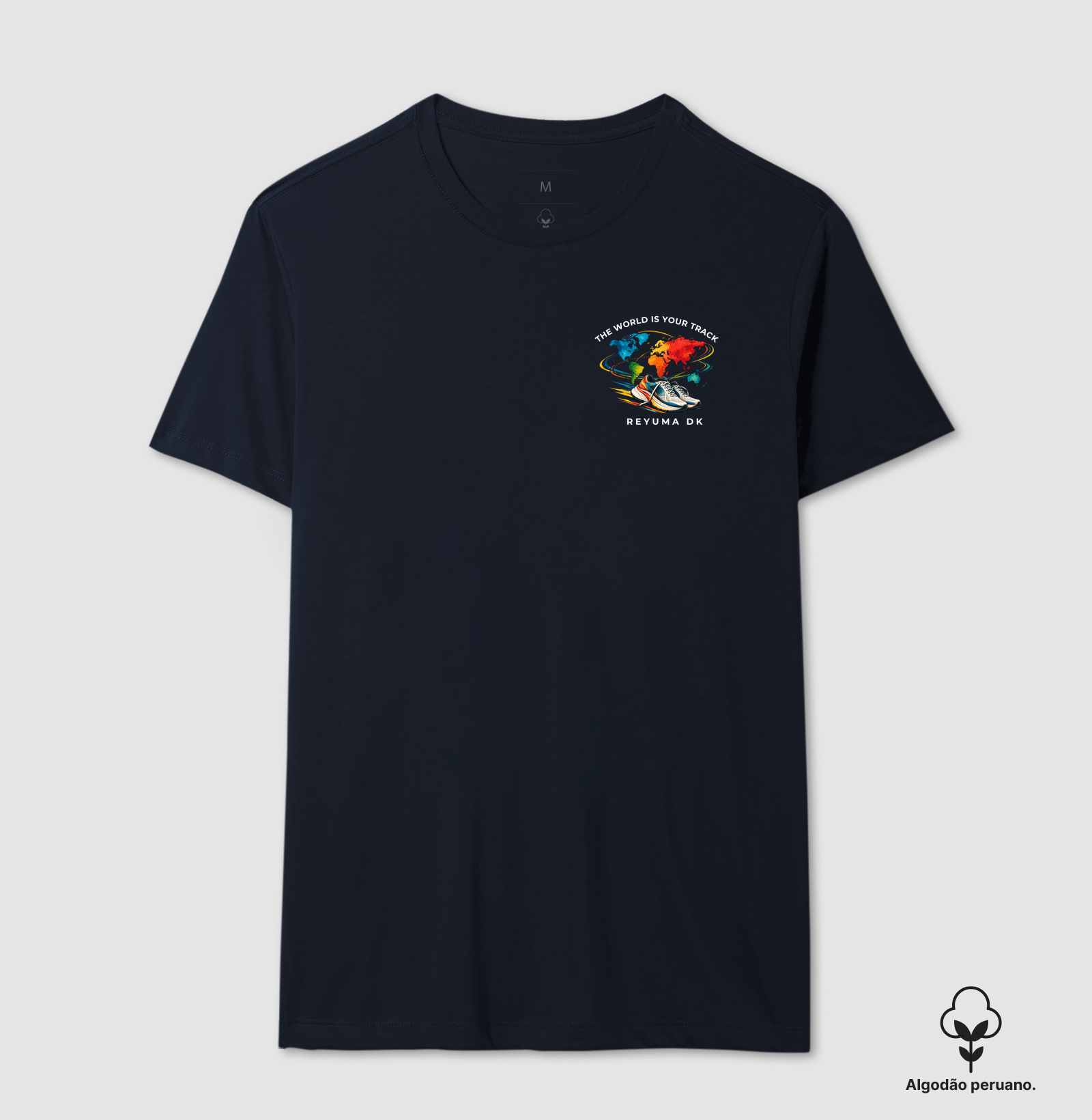 Camiseta Masculina, Feminina, Babylook e Unissex de Algodão Peruano Corrida "The World Is Your Track" - Imagem 2