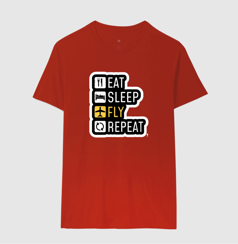 Camiseta Eat Sleep Fly Repeat | Rotina do Viajante Viciado | Colecao Viciados em Viagem - Imagem 13