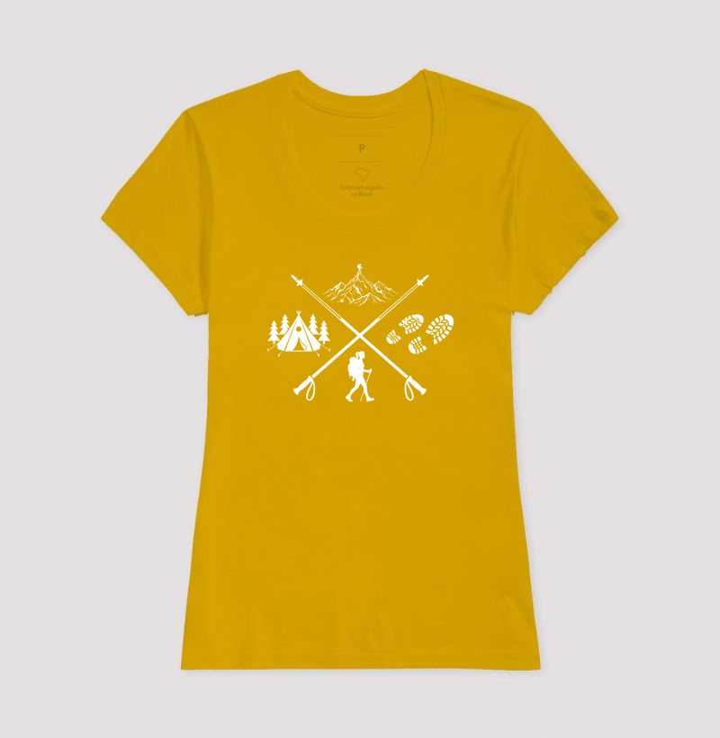 Camiseta Trilheira Montanha Acampamento | Bastoes Cruzados Hiking Feminino | Colecao Viciados em Viagem - Imagem 18