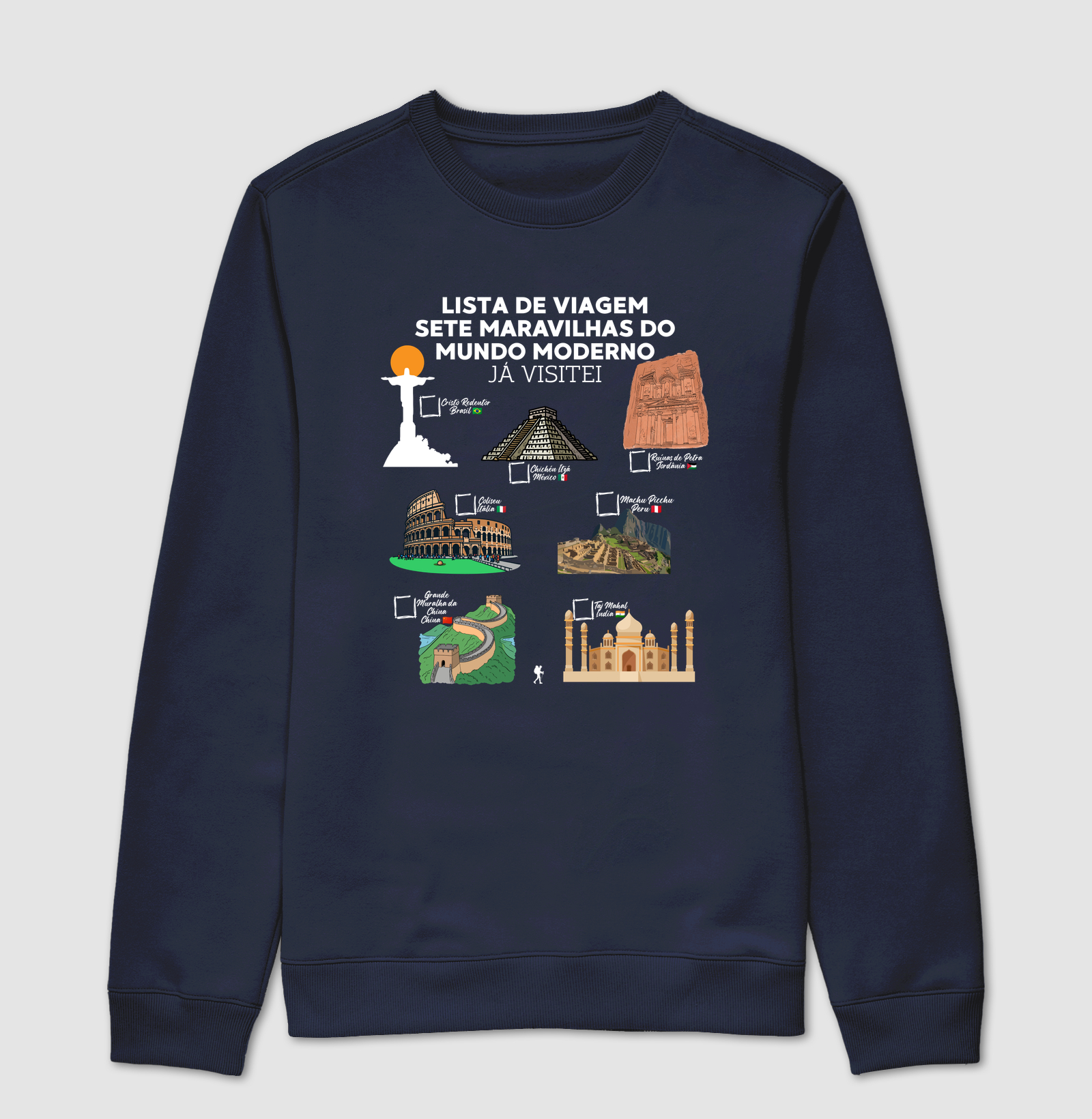 Camiseta Lista de Viagem Sete Maravilhas do Mundo Moderno | Marque as que Ja Visitou | Colecao Personalizaveis - Imagem 5