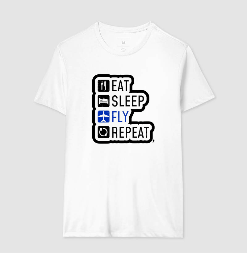 Camiseta Eat Sleep Fly Repeat | Rotina do Viajante Viciado | Colecao Viciados em Viagem - Imagem 7
