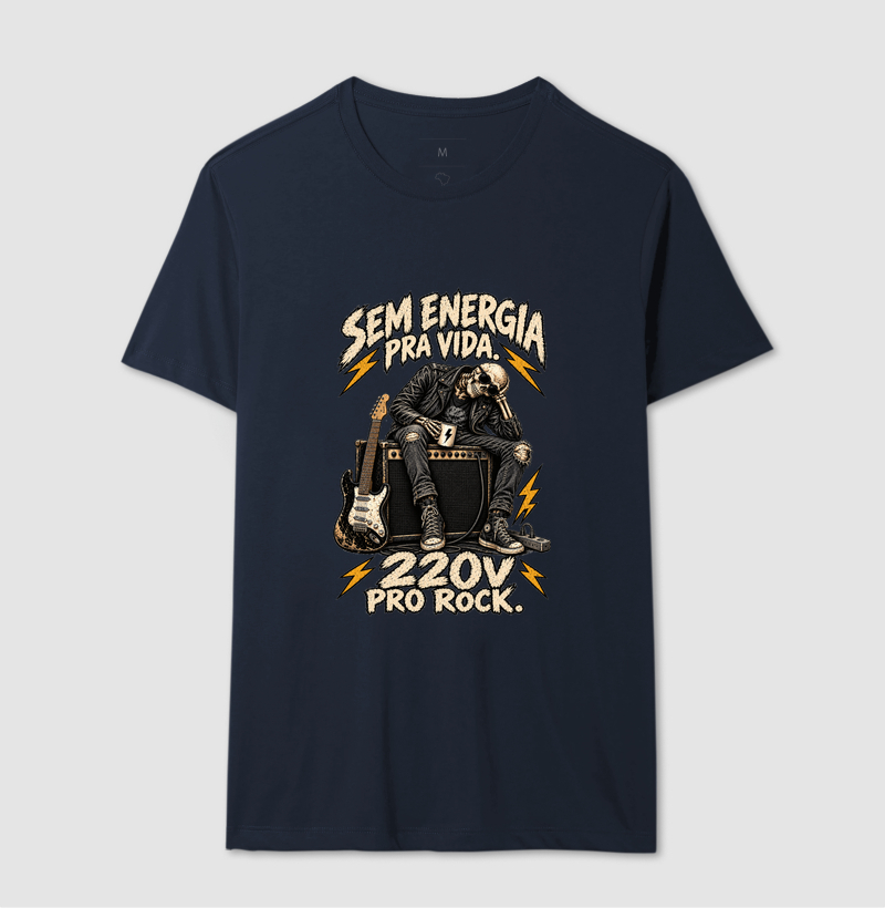 Camiseta Sem Energia Pra Vida 220V Pro Rock – Estampa Caveira Rocker e Guitarra - Imagem 6