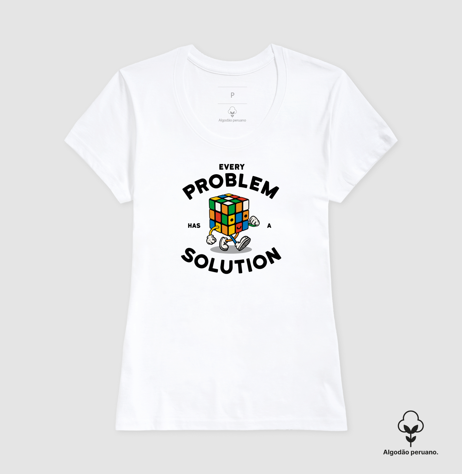 Camiseta Every Problem Has a Solution Rubik Retro Algodão Peruano - Imagem 3
