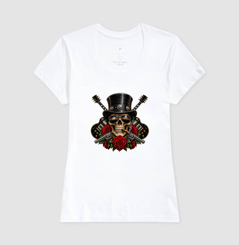 Camiseta Rock Skull com Guitarras, Rosas e Caveira – Estilo Rock’n’Roll - Imagem 5
