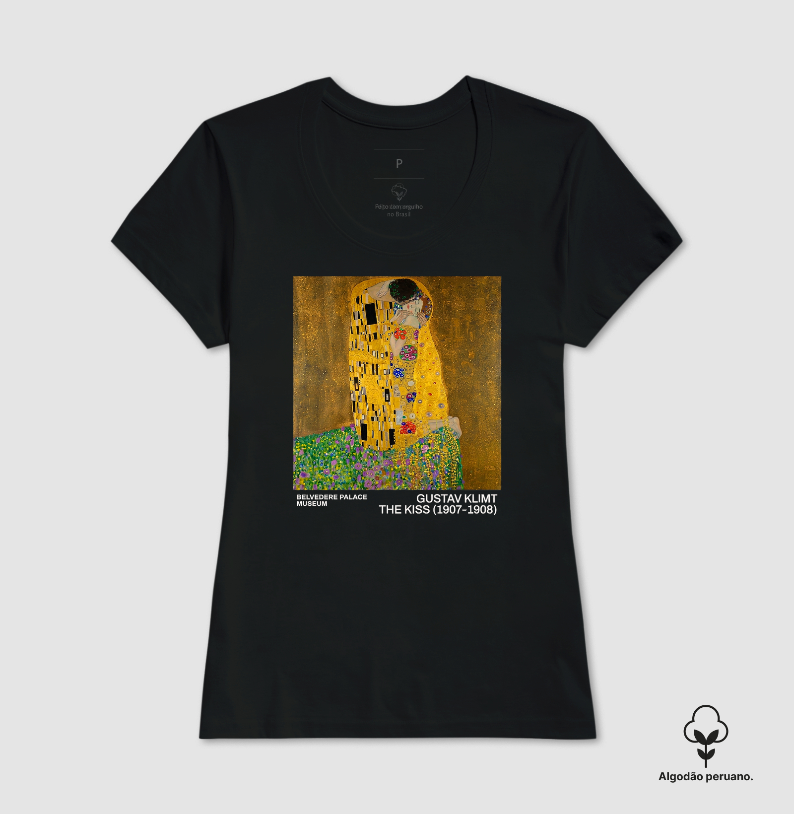 Camiseta Algodão Peruano Gustav Klimt O Beijo The Kiss 1907 - Imagem 4