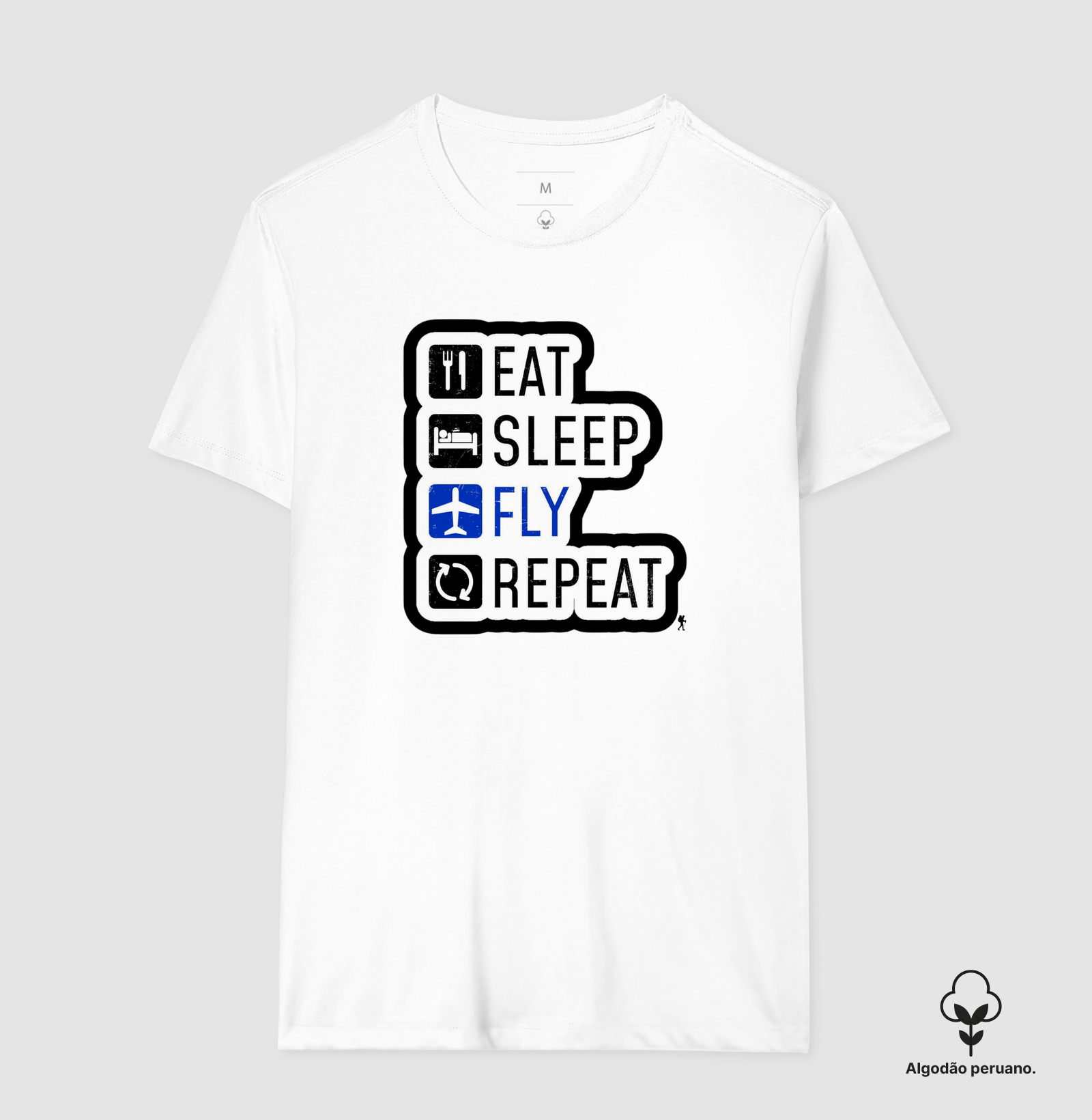 Camiseta Eat Sleep Fly Repeat | Rotina do Viajante Viciado | Colecao Viciados em Viagem - Imagem 3