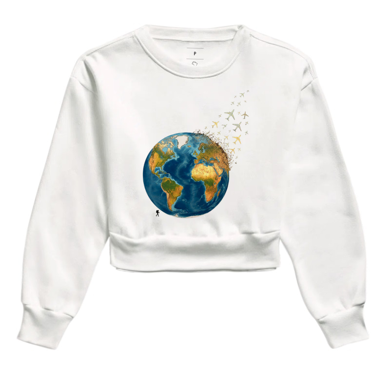 Camiseta Globo Terrestre Avioes Dispersos | Arte 3D Viagem Mundo | Colecao Viciados em Viagem - Imagem 3