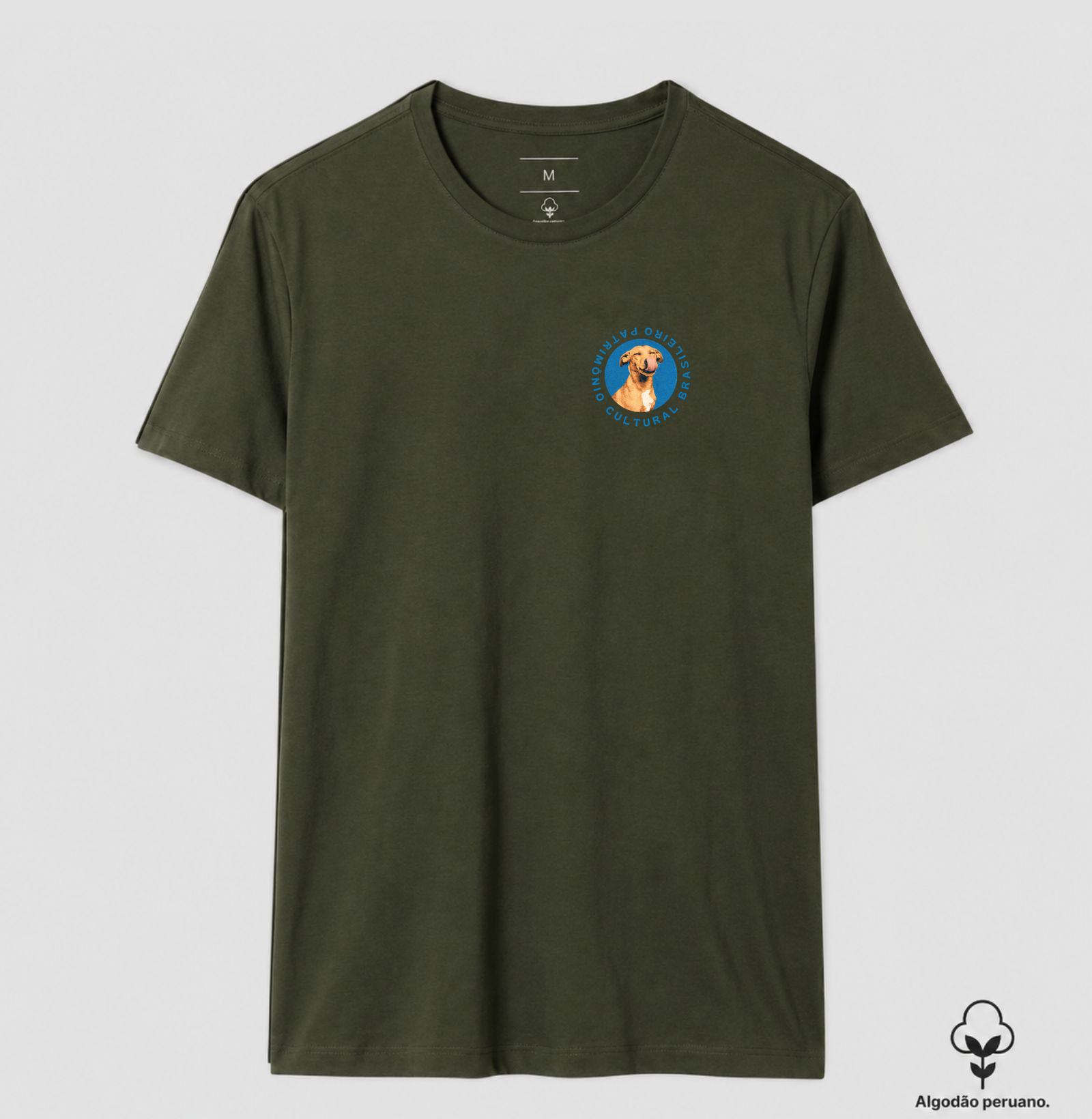 Camiseta Patrimônio Cultural Brasileiro Vira-Lata Caramelo Emblema Azul Estampa Unissex - Imagem 7