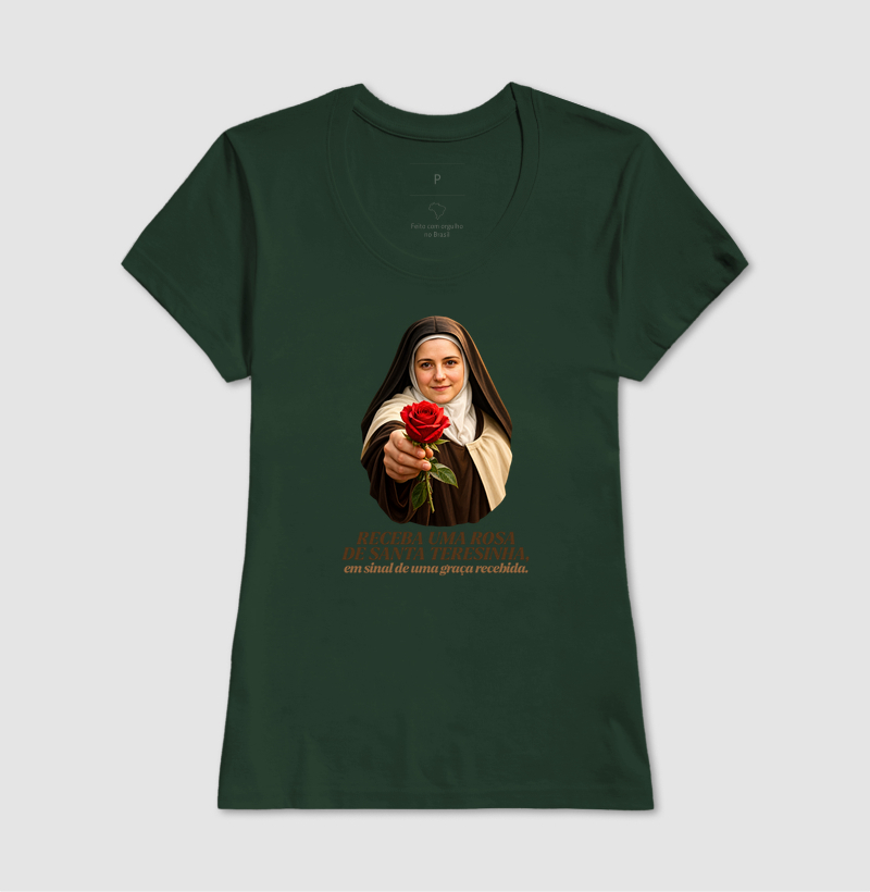Camiseta Santa Teresinha do Menino Jesus Receba uma Rosa - Imagem 11