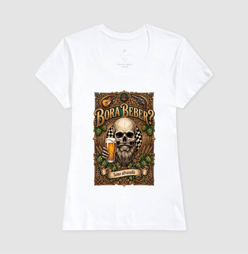 Bora Beber? Tamo Atrasado! | Camiseta Caveira Tattoo - Imagem 6