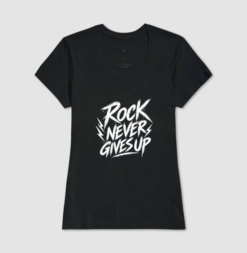 Camiseta Rock Never Gives Up – Estampa Rock em Letras Brancas Estilo Vintage - Imagem 3