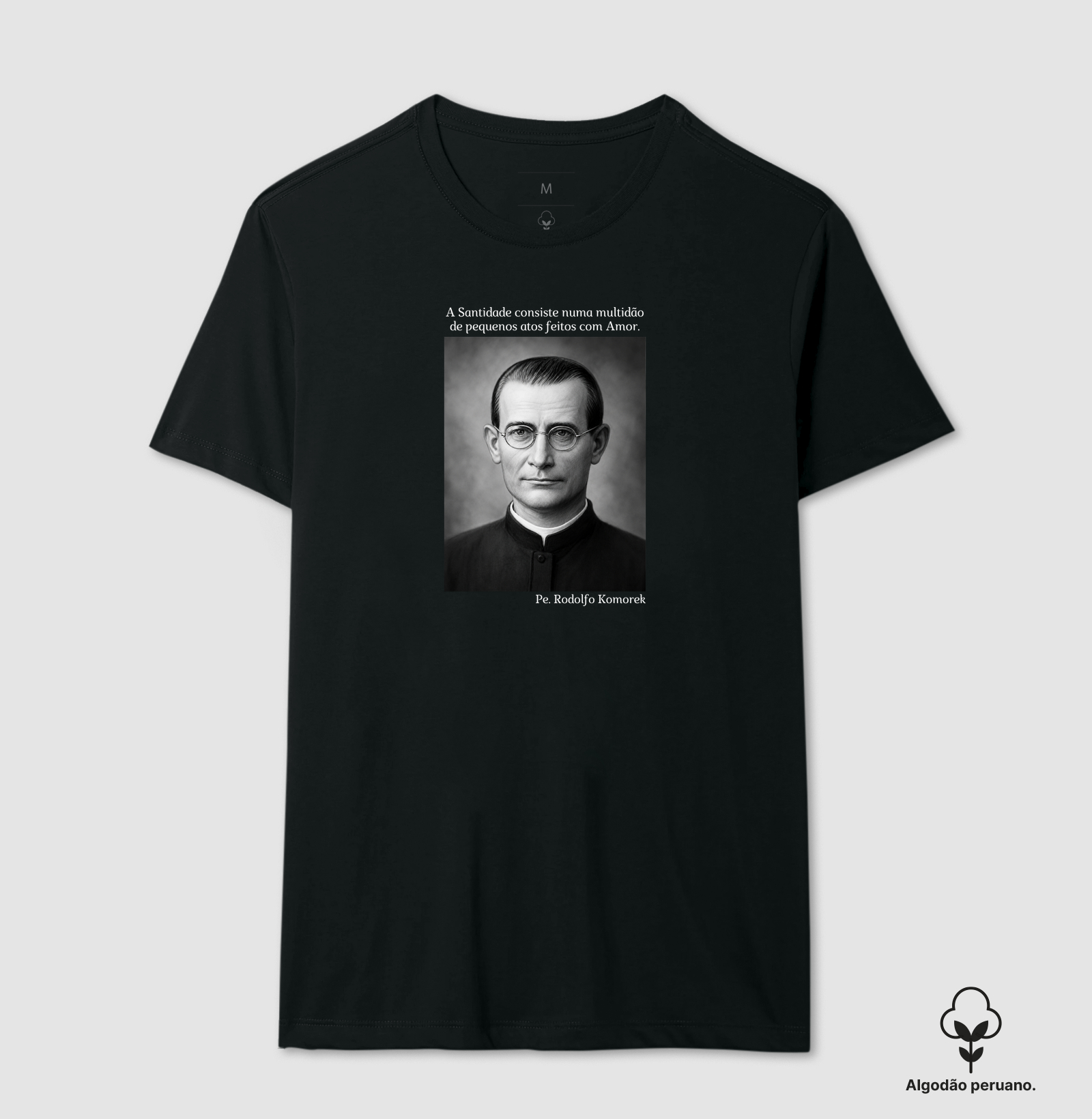 Camiseta Algodão Peruano Pe. Rodolfo Komorek (Preto e Branco) - Imagem 5