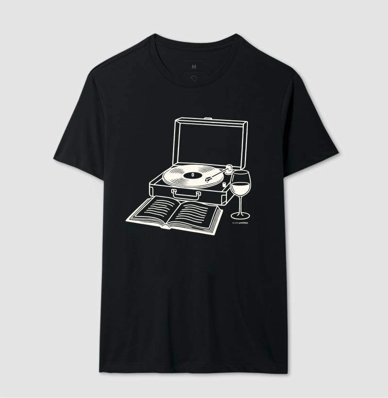 Camiseta Vinil, Livro e Vinho (estampa G) - Imagem 2