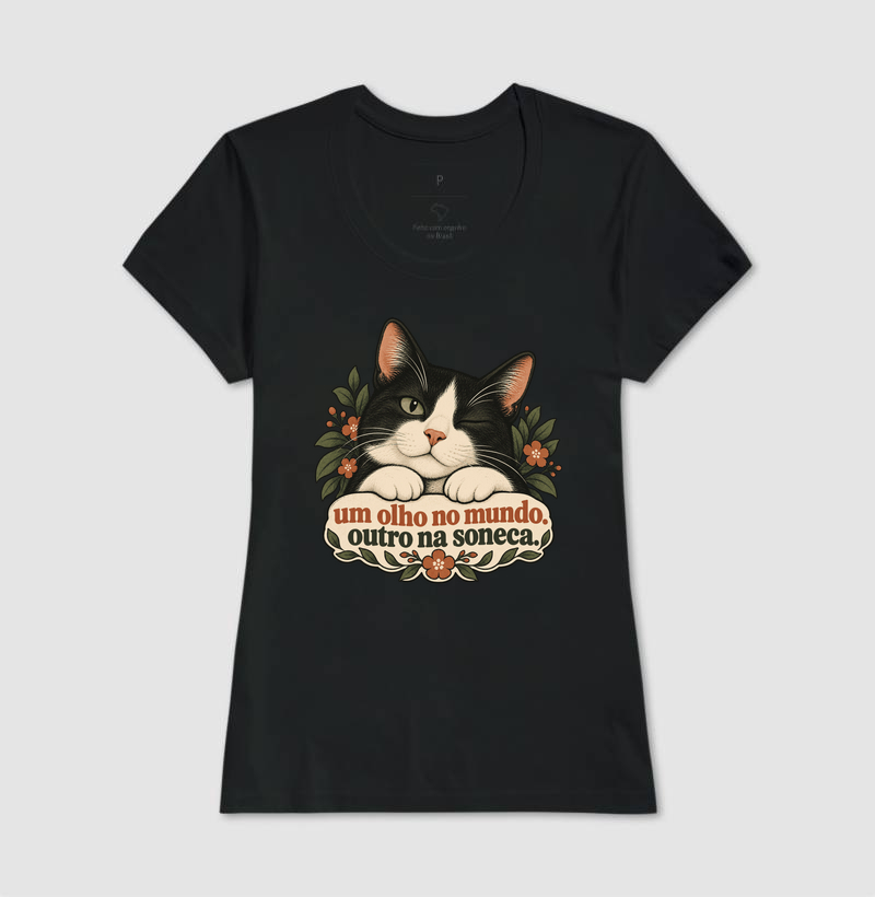Camiseta Gato Minimalista "um olho no mundo" | Pelo & Pano - Imagem 3