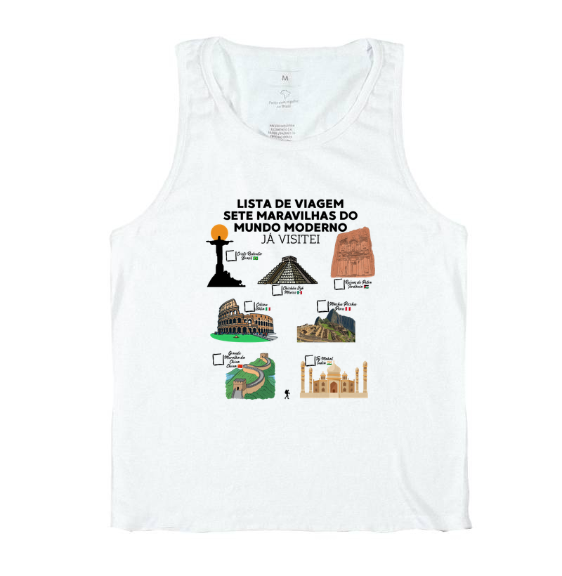 Camiseta Lista de Viagem Sete Maravilhas do Mundo Moderno | Marque as que Ja Visitou | Colecao Personalizaveis - Imagem 2