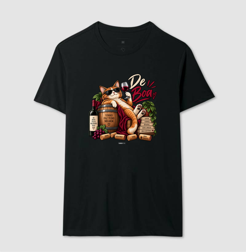 Camiseta “De Boa” Gato com Vinho – Estilo Relax & Life Mood - Imagem 2