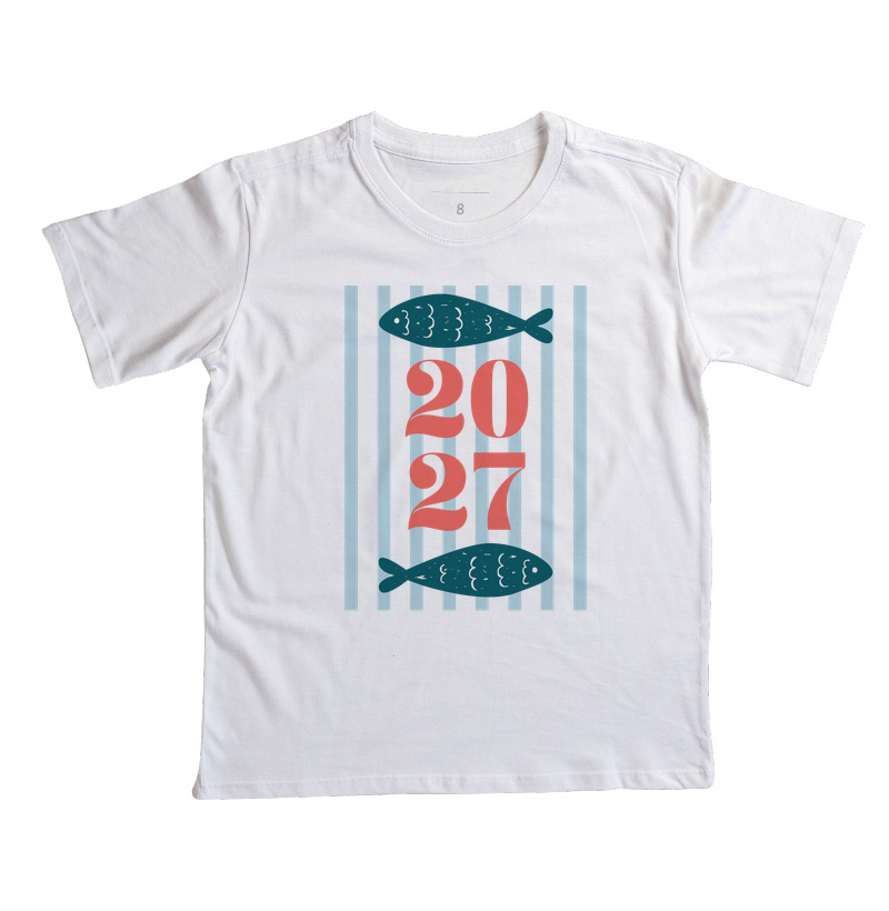 Camiseta Infantil Ano Novo 2027 Peixe Mediterrâneo  - Imagem 7