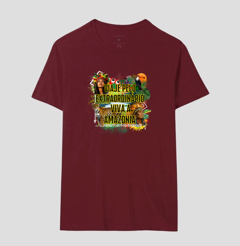 Camiseta Viaje pelo Extraordinario Viva a Amazonia | Onca Tucano Indigena | Colecao Viciados em Viagem - Imagem 21