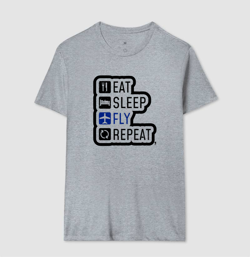 Camiseta Eat Sleep Fly Repeat | Rotina do Viajante Viciado | Colecao Viciados em Viagem - Imagem 11