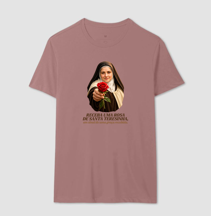 Camiseta Santa Teresinha do Menino Jesus Receba uma Rosa - Imagem 14