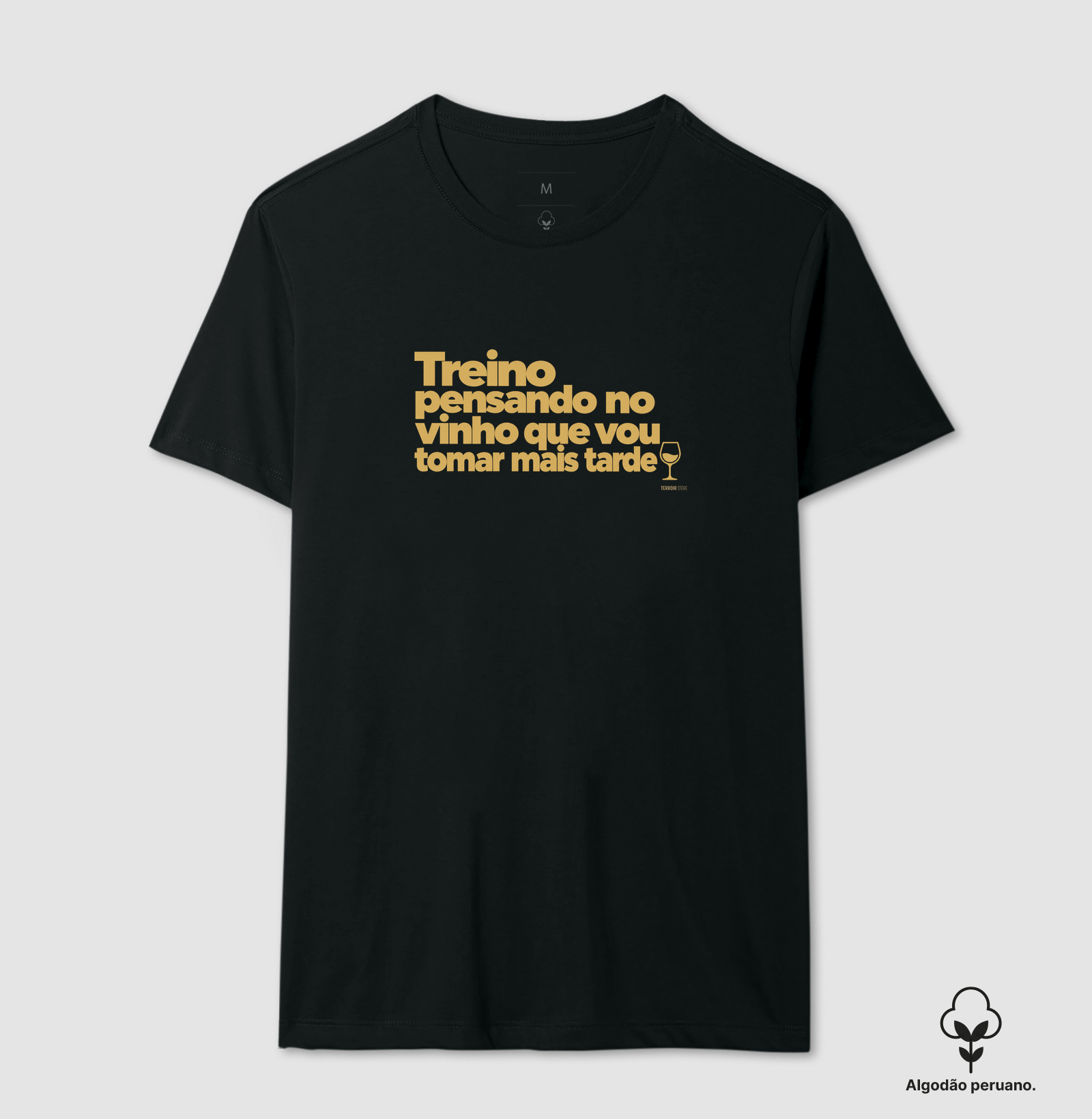 Camiseta Algodão Peruano Treino Pensando no Vinho – Frase Divertida de Vinho e Academia - Imagem 3