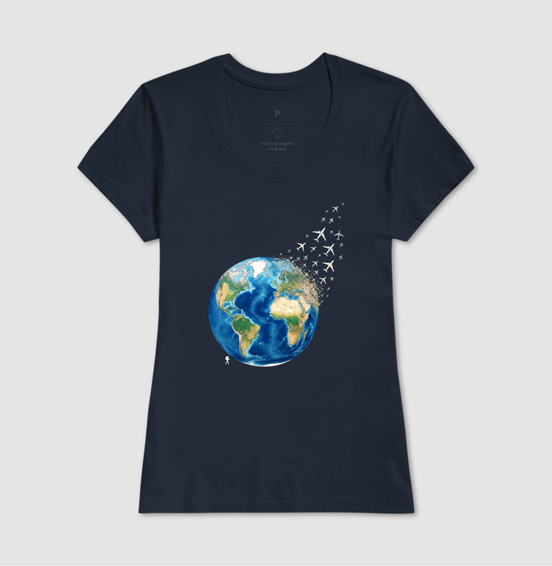 Camiseta Globo Terrestre Avioes Dispersos | Arte 3D Viagem Mundo | Colecao Viciados em Viagem - Imagem 10