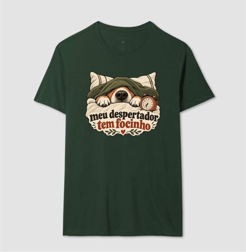 Camiseta Cachorro Humor "meu despertador tem focinho" | Pelo & Pano - Imagem 12