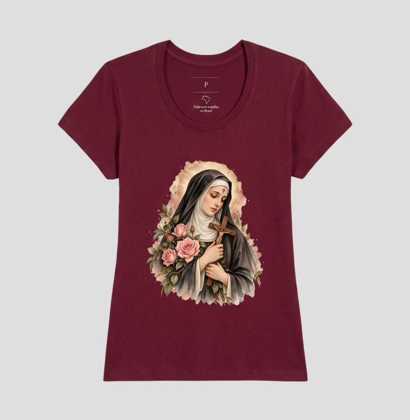 Santa Rita de Cássia — Aquarela Vinheta com Rosas e Crucifixo - Imagem 19