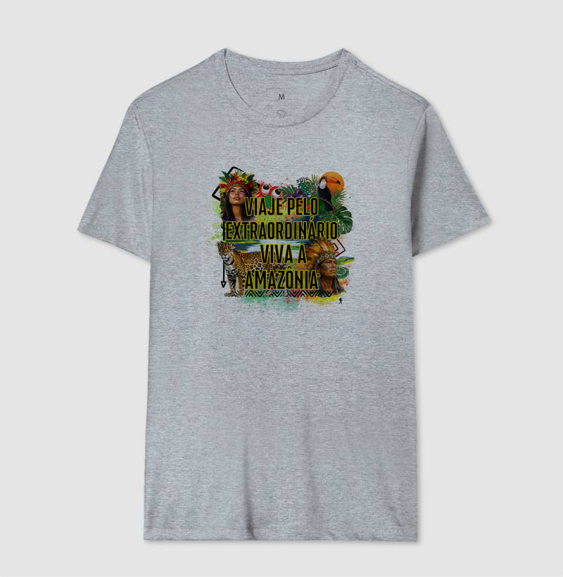 Camiseta Viaje pelo Extraordinario Viva a Amazonia | Onca Tucano Indigena | Colecao Viciados em Viagem - Imagem 11