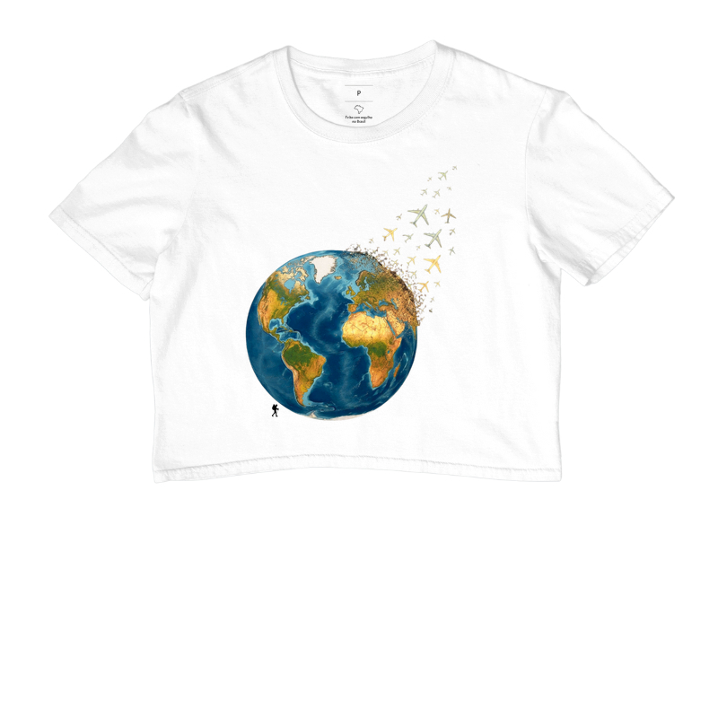 Camiseta Globo Terrestre Avioes Dispersos | Arte 3D Viagem Mundo | Colecao Viciados em Viagem - Imagem 3