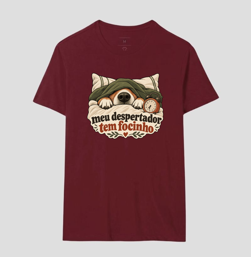 Camiseta Cachorro Humor "meu despertador tem focinho" | Pelo & Pano - Imagem 18