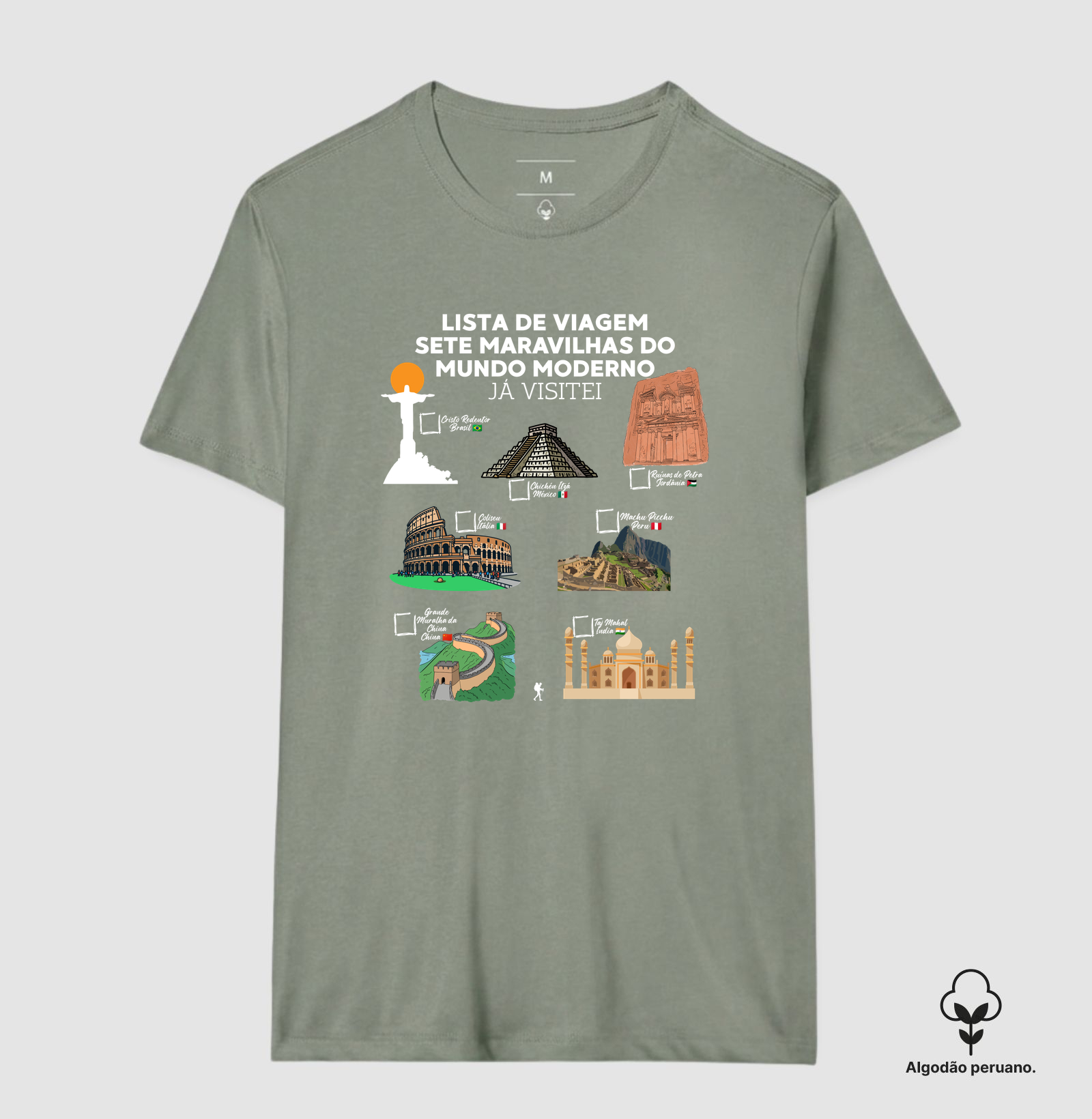Camiseta Lista de Viagem Sete Maravilhas do Mundo Moderno | Marque as que Ja Visitou | Colecao Personalizaveis - Imagem 7