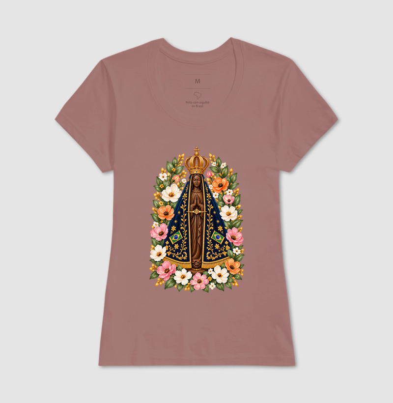 Camiseta Nossa Senhora Aparecida com Flores - Imagem 11