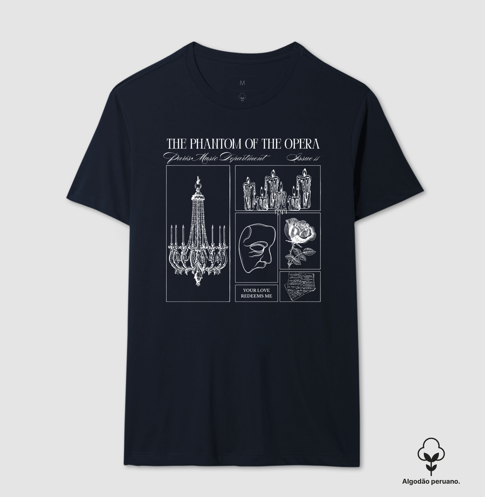 Camiseta O Fantasma da Ópera | Literatura Gótica Algodão Peruano  - Imagem 4