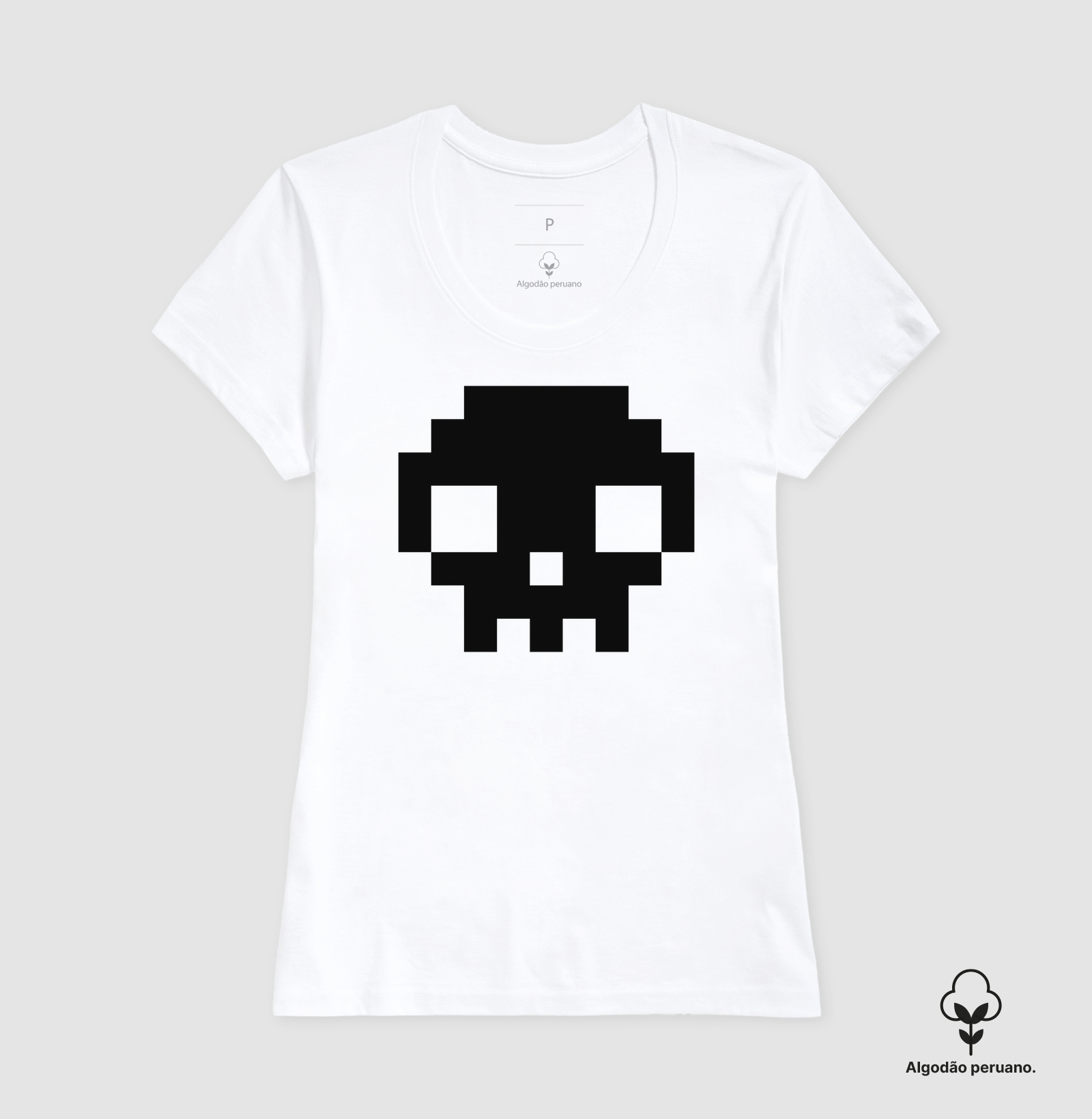 Camiseta Algodão Peruano Pixel Caveira - Imagem 7