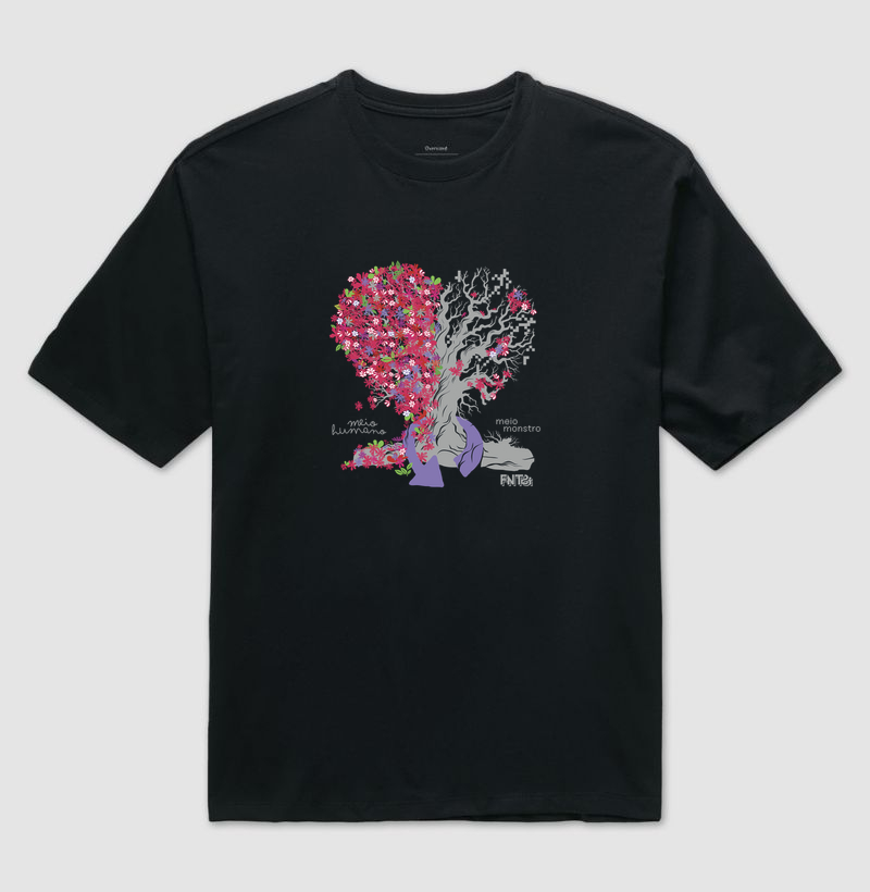 T-SHIRT OVERSIZED "HUMANOS E MONSTROS" / ÁRVORE-CORAÇÃO 