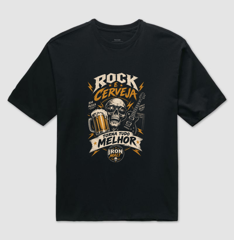 Camiseta Rock e Cerveja Caveira com Guitarra – Estilo Rock’n Roll | Iron Malte - Imagem 2
