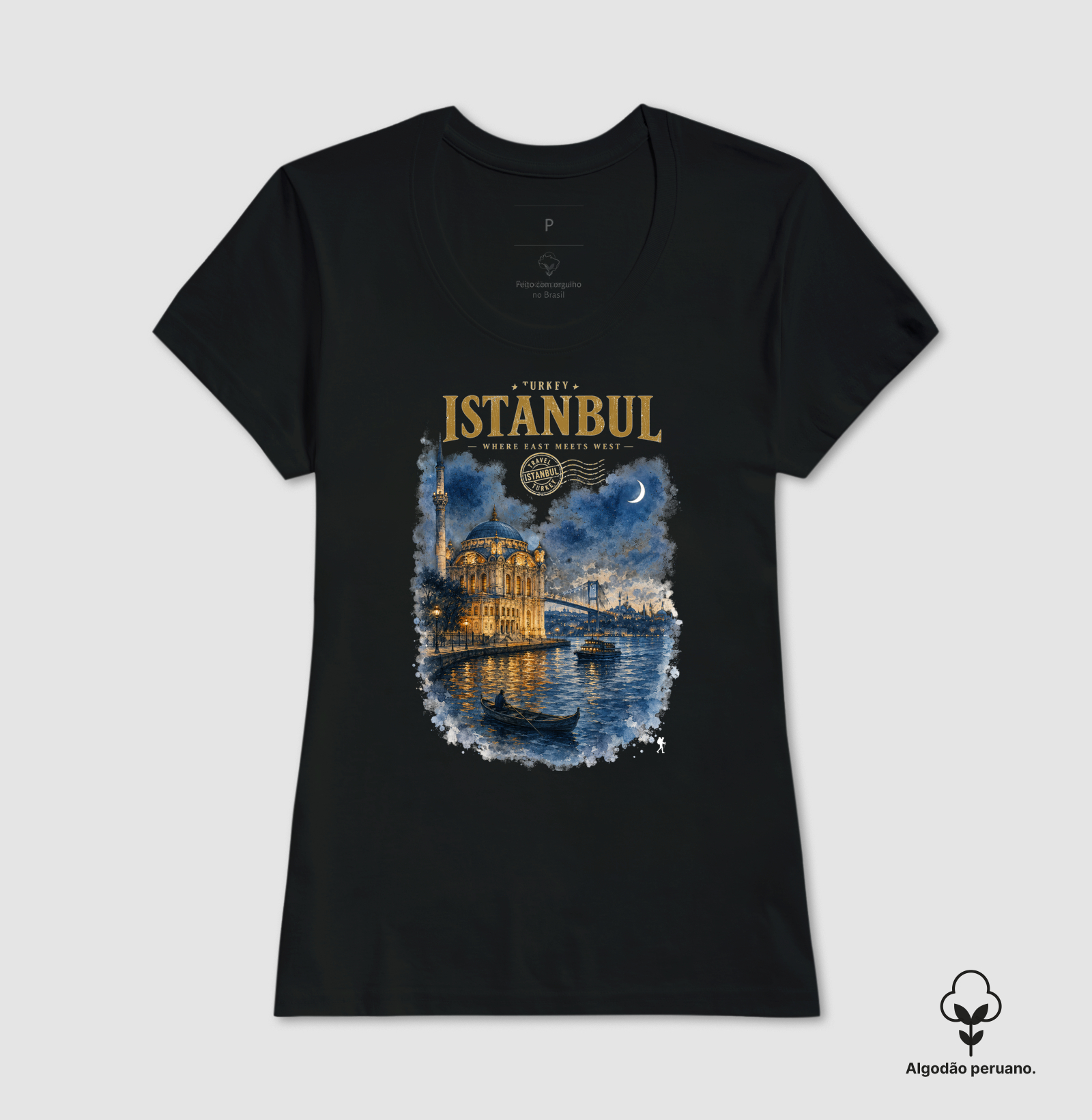 Camiseta Istanbul Turkey Where East Meets West | Aquarela Mesquita Bósforo | Colecao Fashion Travel - Imagem 5