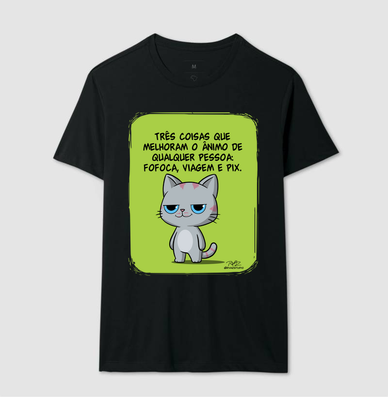 Camiseta Gato Sincero Fofoca Viagem e Pix - Imagem 2