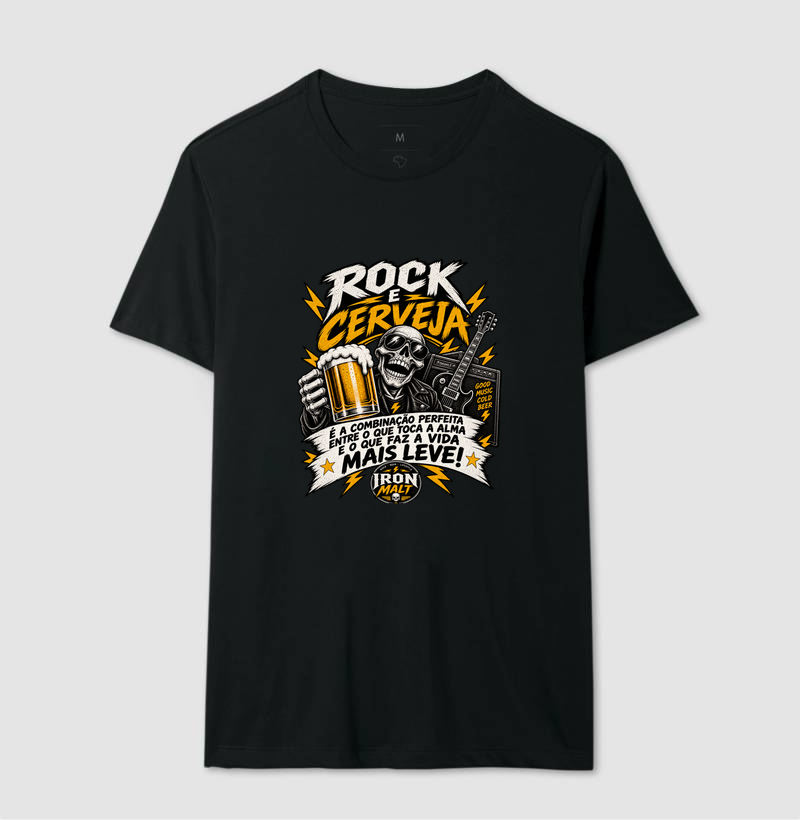 Camiseta Rock e Cerveja – Estampa Rock and Roll, Música e Cerveja - Imagem 2