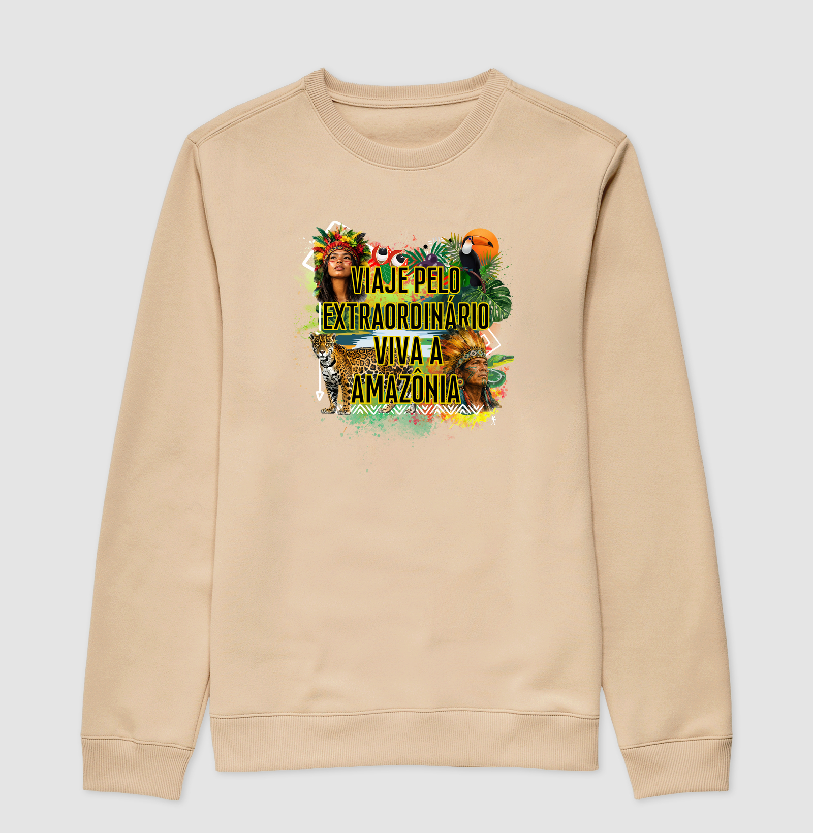 Camiseta Viaje pelo Extraordinario Viva a Amazonia | Onca Tucano Indigena | Colecao Viciados em Viagem - Imagem 3