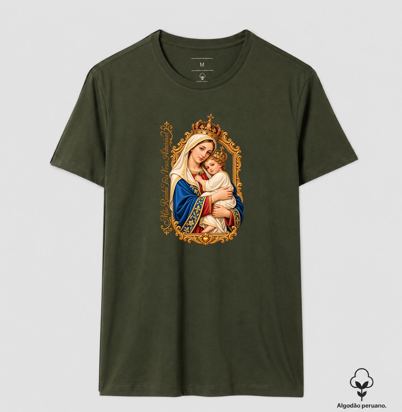 Camiseta Mãe Rainha Três Vezes Admirável Com Menino Jesus - Imagem 2