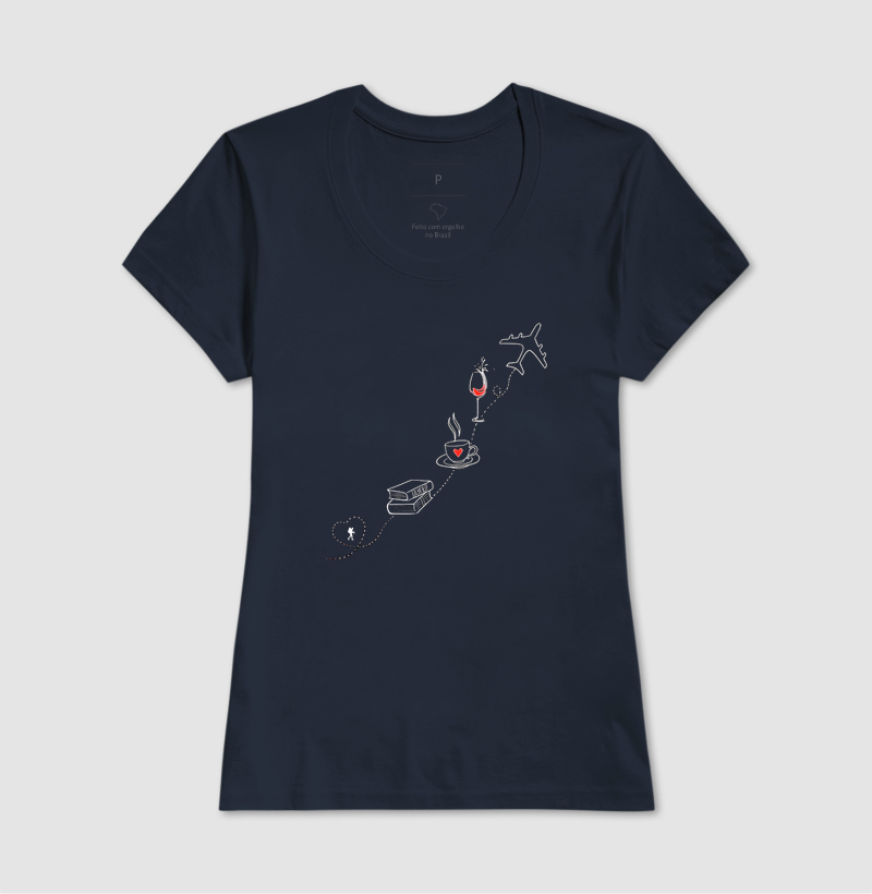 Camiseta Livro Cafe Vinho Aviao | Rota da Vida Viajante | Colecao Viciados em Viagem - Imagem 10