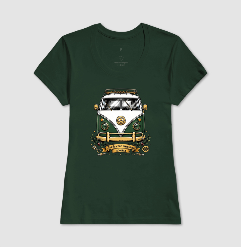 Kombi Clássica Não Envelhece Valoriza - Vintage VW Verde e Dourada - Imagem 11