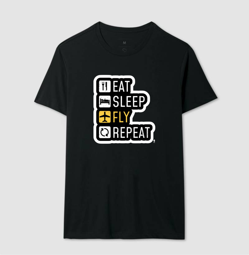 Camiseta Eat Sleep Fly Repeat | Rotina do Viajante Viciado | Colecao Viciados em Viagem - Imagem 5